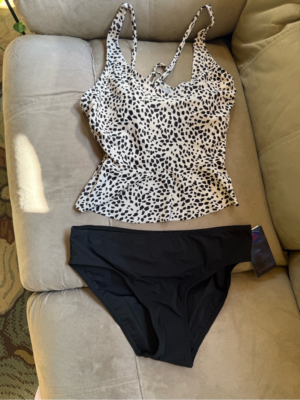 Christina Two-Piece Black & White Dalmatian Print Tankini Bikini NWT